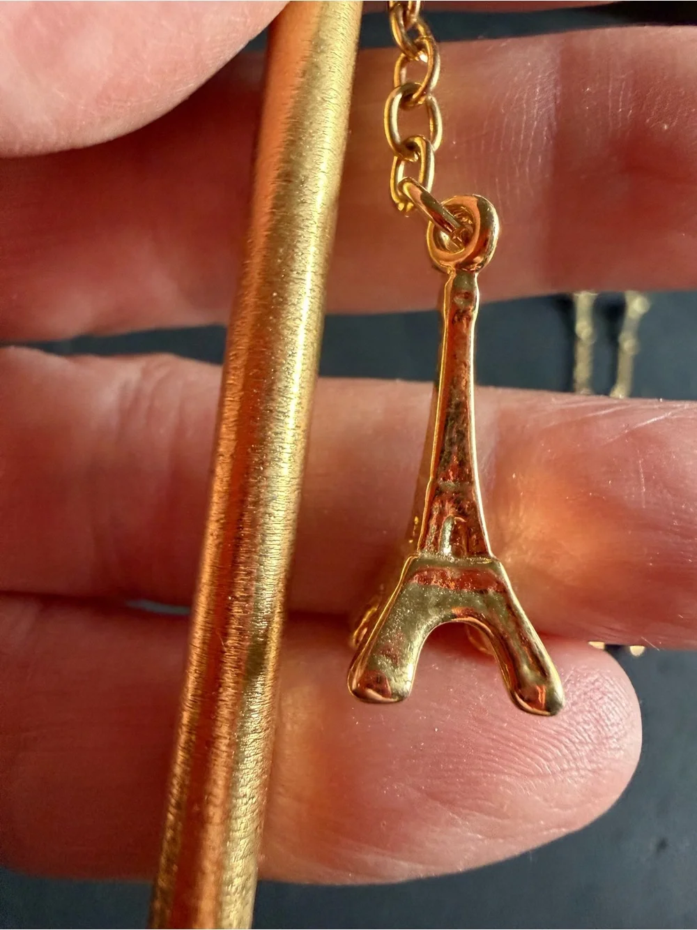 Gold Tone Metal Pen with Eiffel Tower Charm - Home Office Accessory